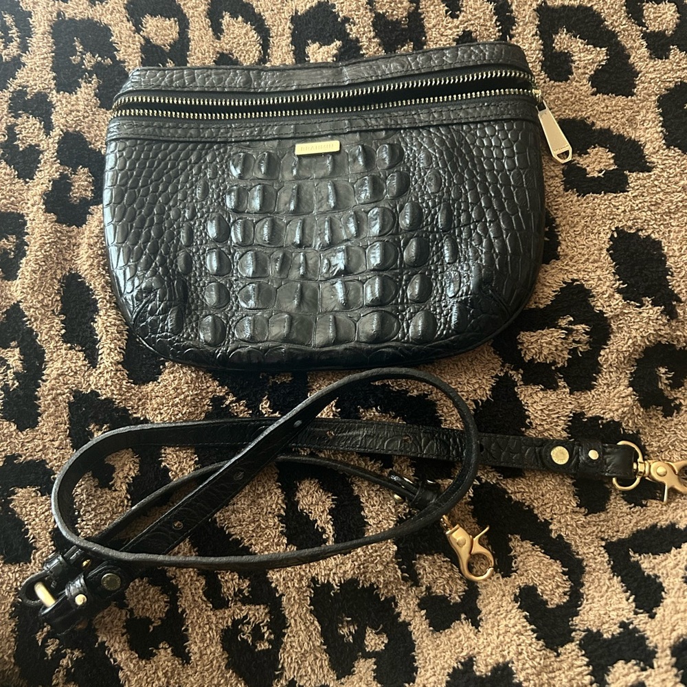 Brahmin Black Croc-Embossed Leather Convertible Bag